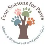 An image of the Four Seasons For Paws Logo. It is a tree with four seasonally colored paws, representing year round, above & beyond, pet care services and training.